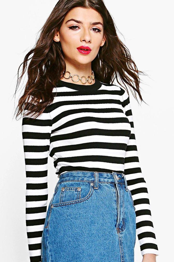 Boohoo Lottie Breton Striped Long Sleeve Jumper Black