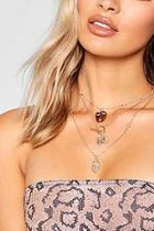 Boohoo T-bar Coin & Face Layered Necklace