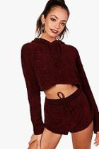 Boohoo Crop Chenille Hooded Knit Lounge Set