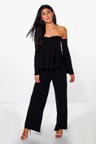 Boohoo Mia Off The Shoulder Top & Wide Leg Trouser Co-ord