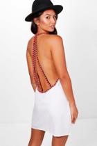 Boohoo Lara Pom Pom Strappy Back Swing Dress White