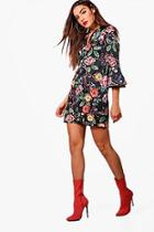 Boohoo Izi Autumnal Floral V Neck Front Shift Dress