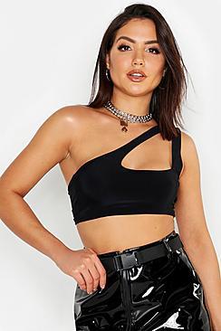 Boohoo Asymmetric Strap Detail Slinky Crop Top