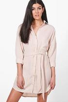 Boohoo Jemma Tie Front Shirt Dress