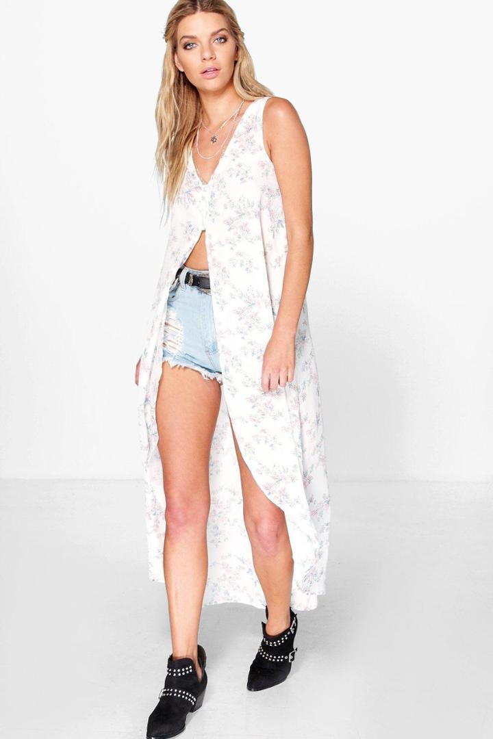 Boohoo Lydia Sleeveless Kimono White