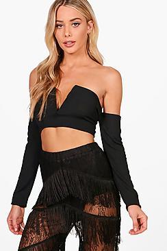 Boohoo Addison Rib V Plunge Bardot Crop