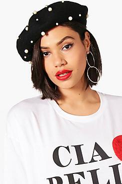Boohoo Jackie Pearl Embellished Beret