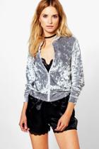 Boohoo Sarah Crushed Velvet Bomber Dove
