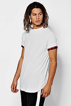 Boohoo Check Roll Sleeve T-shirt With Curve Hem