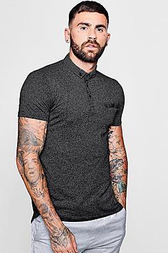 Boohoo Melange Polo With Woven Collar