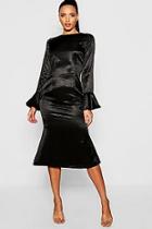Boohoo Satin Flared Sleeve Midi Dress
