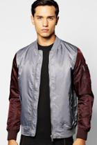 Boohoo Padded Nylon Bomber With Contrast Sleeves Grey
