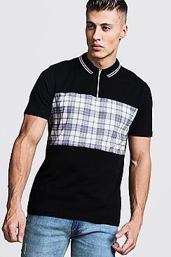 Boohoo Check Block Zip Through Polo