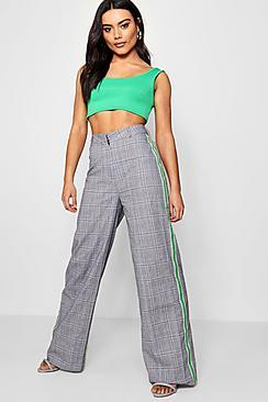 Boohoo Elenor Sports Stripe Check Wide Leg Trouser