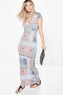 Boohoo Margot Paisley Plunge Maxi Dress