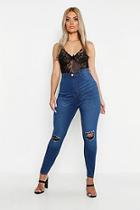 Boohoo Plus Mid Wash Ripped Jegging