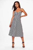 Boohoo Lucille Stripe Bow Front Midi Skater Dress