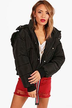 Boohoo Boutique Ruched Back Padded Coat