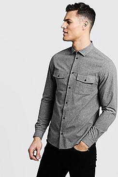 Boohoo Brushed Flannel Long Sleeve Utility Shirt