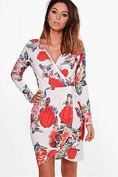 Boohoo Arianna Floral Print Long Sleeve Dress