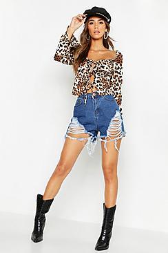 Boohoo Leopard Peasant Blouse