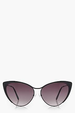 Boohoo Ivy Black Metal Cat Eye Sunglasses