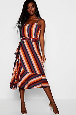 Boohoo Rainbow Stripe Cami + Wrap Skirt