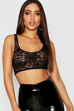Boohoo Lace Scoop Neck Crop Top