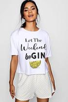 Boohoo Abigail 'let The Weekend Be Gin' Pj Short Set