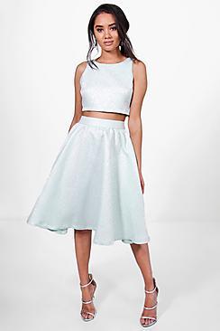 Boohoo Petite Lola Jacquard Premium Skirt Co-ord