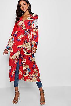 Boohoo Saskia Floral Print Wrap Kimono