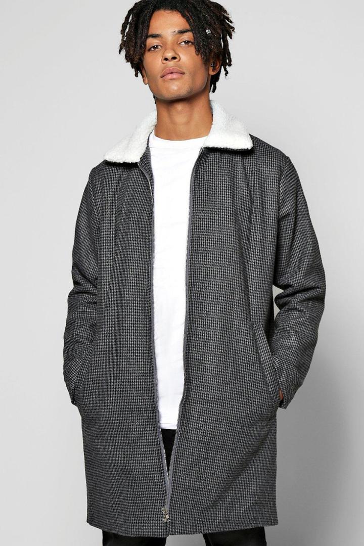 Boohoo Borg Collar Longline Harrington Coat Grey