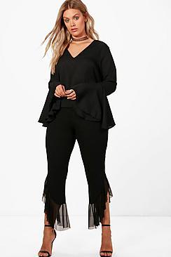 Boohoo Plus Sadie Mesh Ruffle Hem Trouser