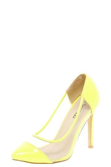 Boohoo Loren Neon Toe Cap & Perspex Mid Heels - Yellow