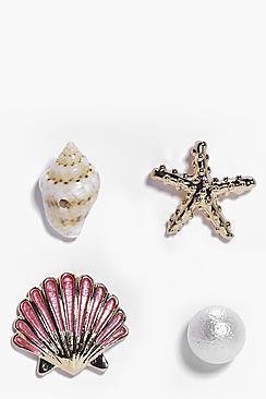 Boohoo Honey Shell & Starfish Mermaid Mixed 4 Earring Set