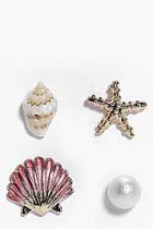 Boohoo Honey Shell & Starfish Mermaid Mixed 4 Earring Set