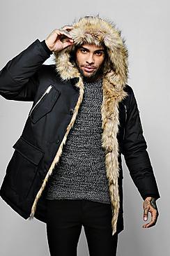 Boohoo Parka With Faux Fur Lining And Hood