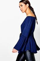 Boohoo Melissa Off The Shoulder Tie Waist Top
