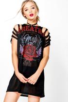 Boohoo Zoe Slashed Shoulder Knit Band Tee Dress Black