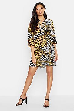 Boohoo Tall Chain Print Smock Dress