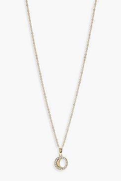 Boohoo Delicate Diamante Circle Moon Necklace