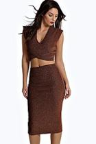Boohoo Lara Cross Crop Top Midi Skirt Co-ord Set