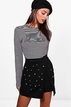 Boohoo Harriet French Slogan Stripe Top