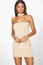 Boohoo Daria Textured Slinky Choker Bodycon Dress Gold