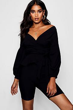 Boohoo Claire Bell Sleeve Wrap Over Top