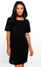 Boohoo Amabel Ruffle Cap Sleeve Shift Dress Black