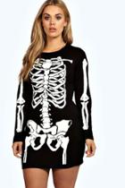 Boohoo Plus Gracie Skeleton Halloween Bodycon Dress Black