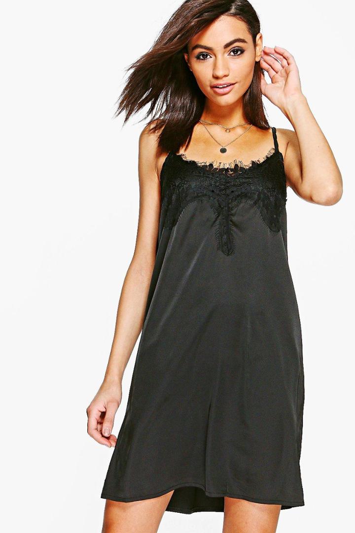 Boohoo Lara Lace Insert Cami Black