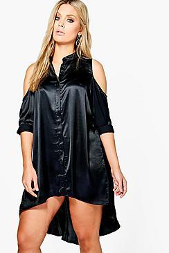 Boohoo Plus Katie Open Shoulder Satin Dress