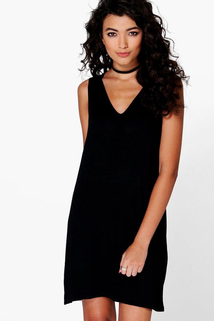 Boohoo Immie Basic V Neck Shift Dress Black